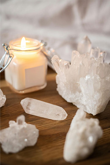  image showing candles and crystal for our skin care collection